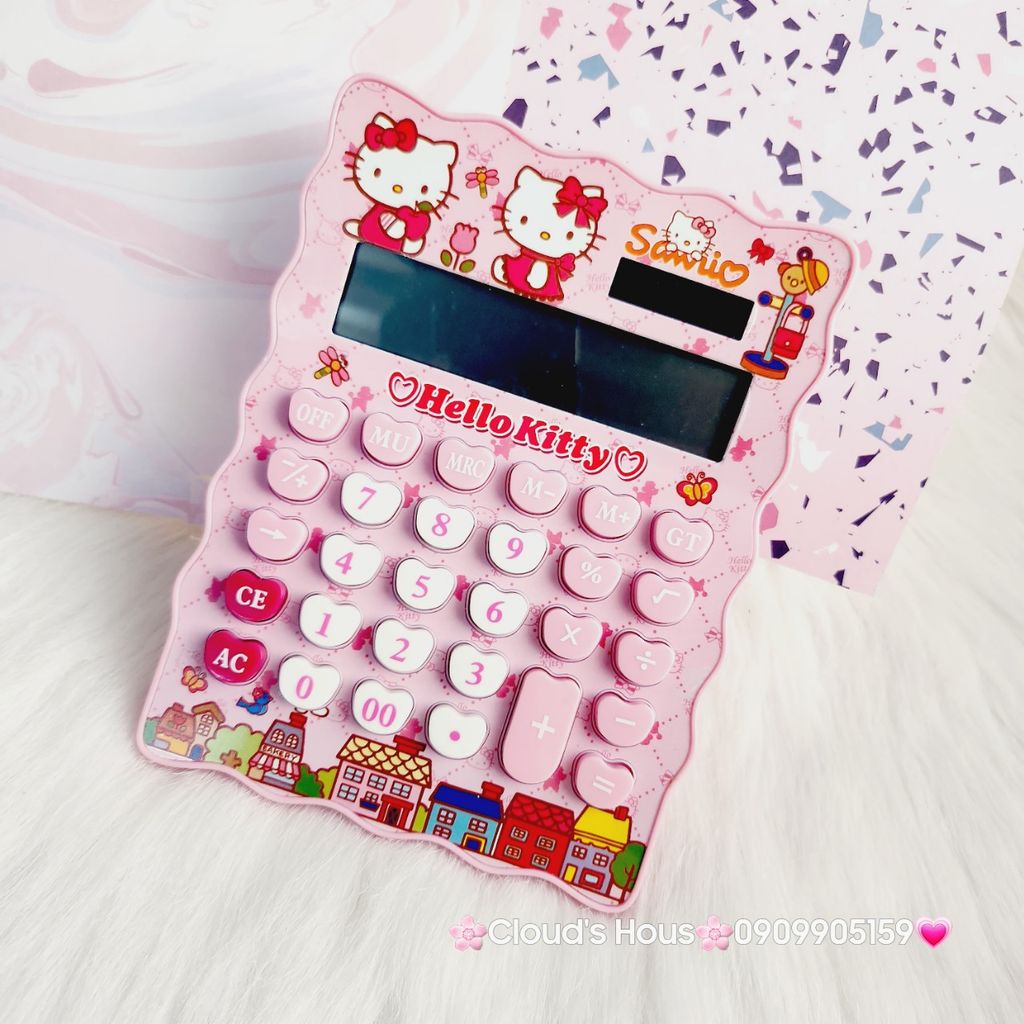 Máy tính hoạt hình Hello Kitty Vuông Viền Gợn Sóng siêu dễ thương KT-800