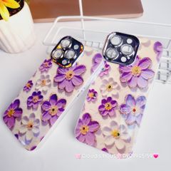 Case Ốp điện thoại iPhone Hoa Hologram Tím - Trắng Nền Trắng Đính đá Camera iPhone 11/12/13/14/15/pro/Promax
