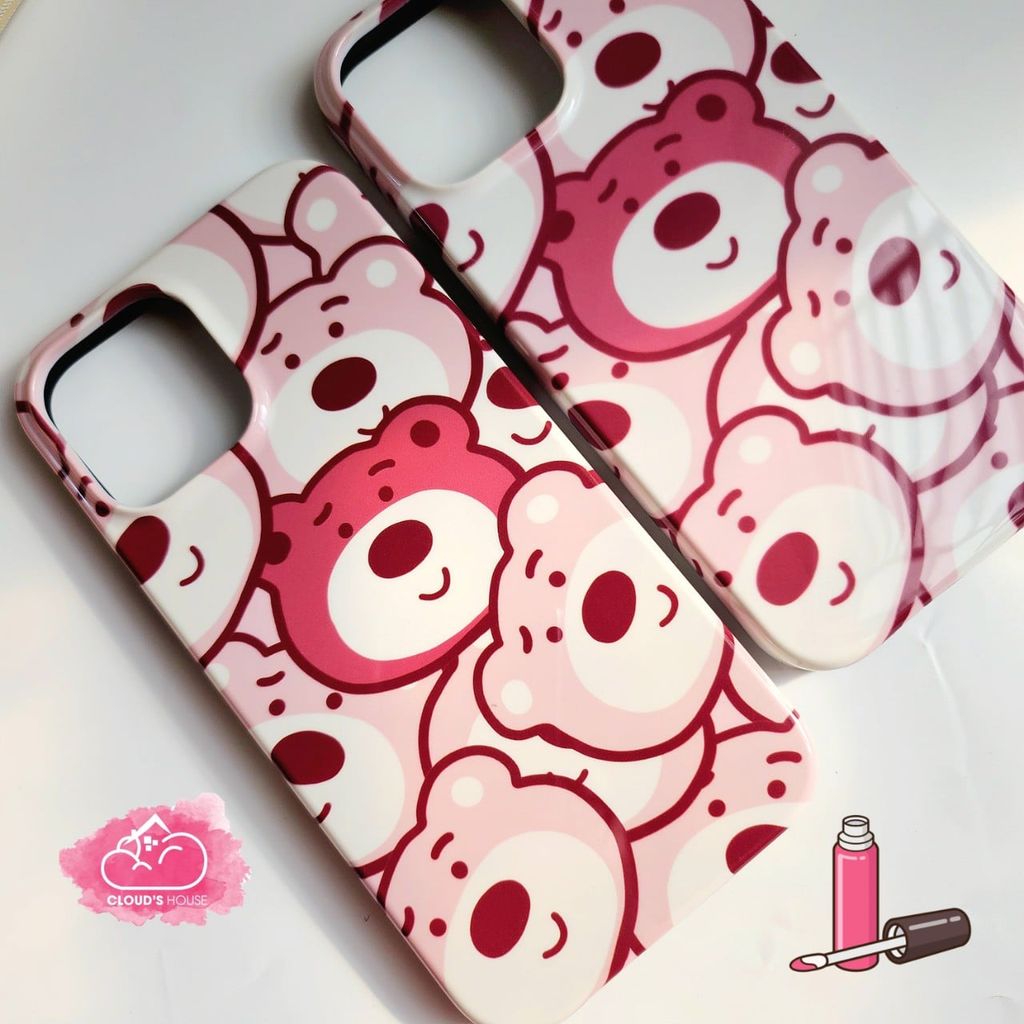 Case Ốp điện thoại iPhone Gấu dâu Lotso iPhone 11/12/13/14/Plus/Pro/Promax 2in1