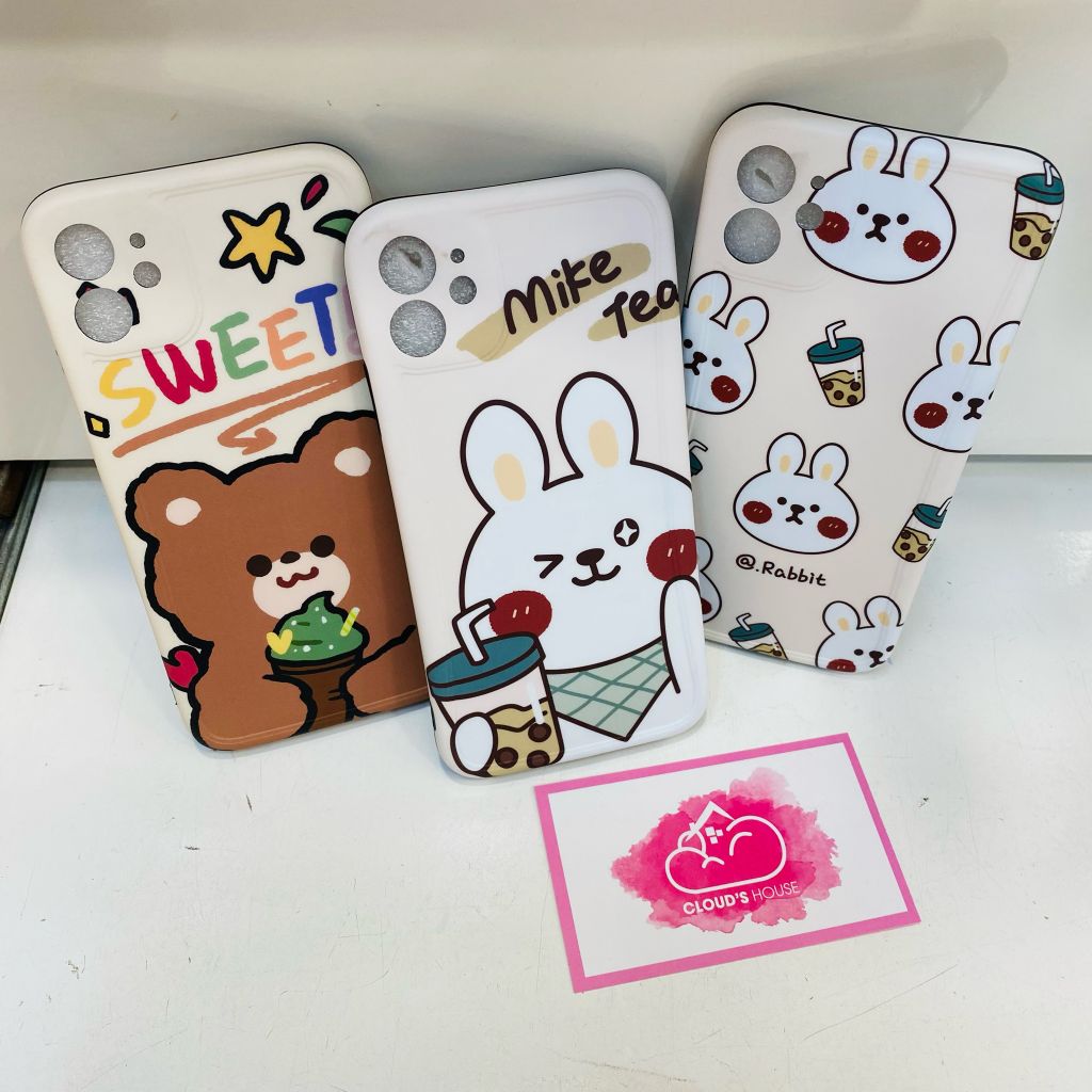Case Ốp điện thoại iPhone Thỏ Milk Tea và Gấu Sweet Nhám bóng nền kem (3 mẫu)
