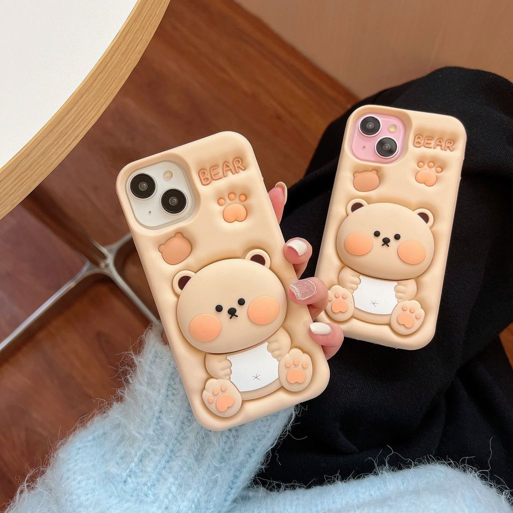 Case Ốp điện thoại iPhone Su dẻo Gấu Nâu 3D Kèm Popsocket iPhone 6P/7P/8P/X/Xs/XSmax/11/12/13/14/15/Pro/Promax