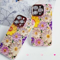 Case Ốp điện thoại iPhone Hoa Hologram nền trắng hoa ngũ sắc viền nhám bảo vệ cụm camera đính đá iPhone 11/12/13/14/15/Pro/Promax