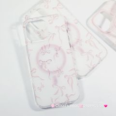 Case Ốp điện thoại iPhone Magsafe Nền Trắng Nơ Hồng PopSocket iPhone 12/13/14/15/16/Pro/Promax