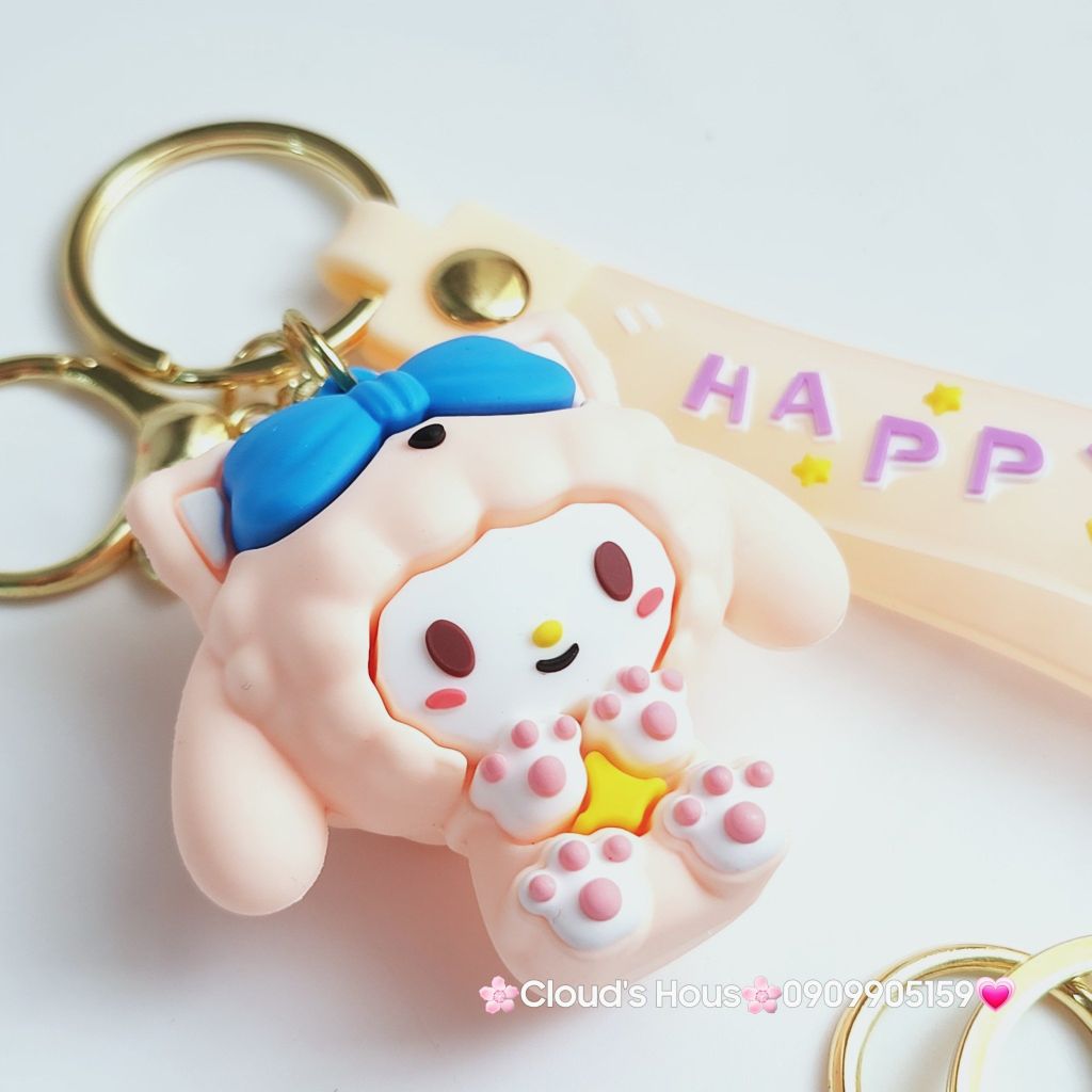 Móc khóa Gấu và Thỏ đầu xù Happy