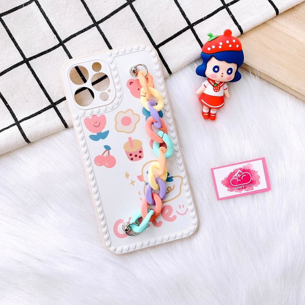 Case Ốp điện thoại iPhone Tua rua Vịt nền trắng và Cá sấu hồng iPhone 7+/X/XSm/11/11Promax/12/12Pro/12Promax