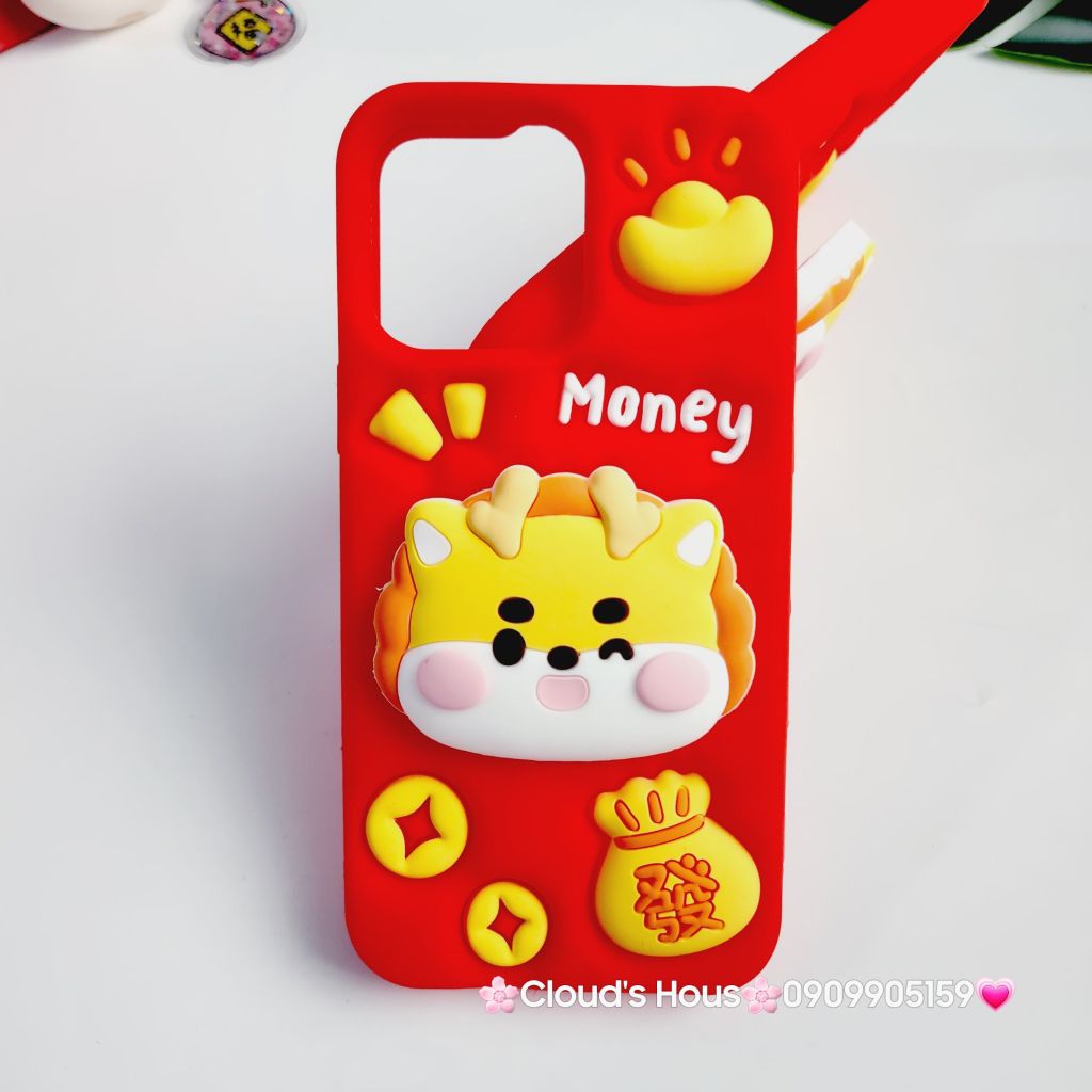 Case Ốp điện thoại iPhone Su dẻo Lân Vàng kèm Popsocket iPhone 11/12/13/14/15/Pro/Promax - TẾT