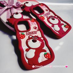 Case Ốp điện thoại iPhone Gấu dâu Lotso khoe bụng Lucky 3D Nổi Su dẻo Chống Shock iPhone 11/12/13/14/Pro/Promax