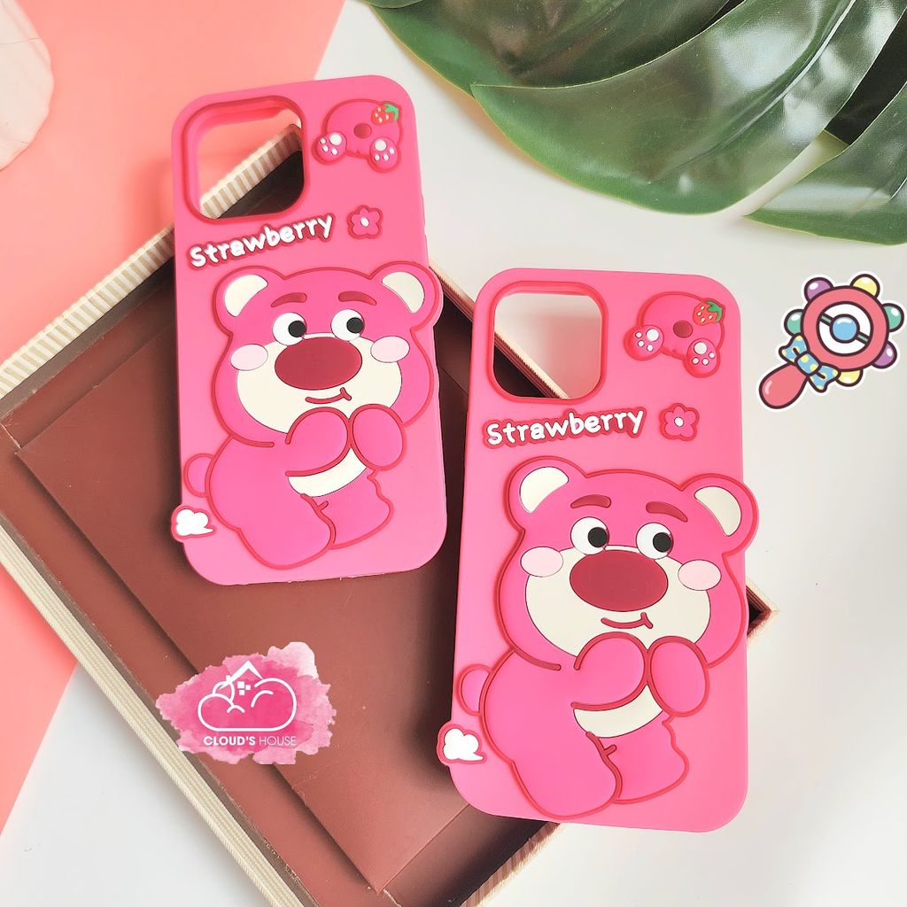 Case Ốp điện thoại iPhone Gấu dâu Lotso Su dẻo Chống Shock iPhone 11/12/13/14/Plus/Pro/Promax