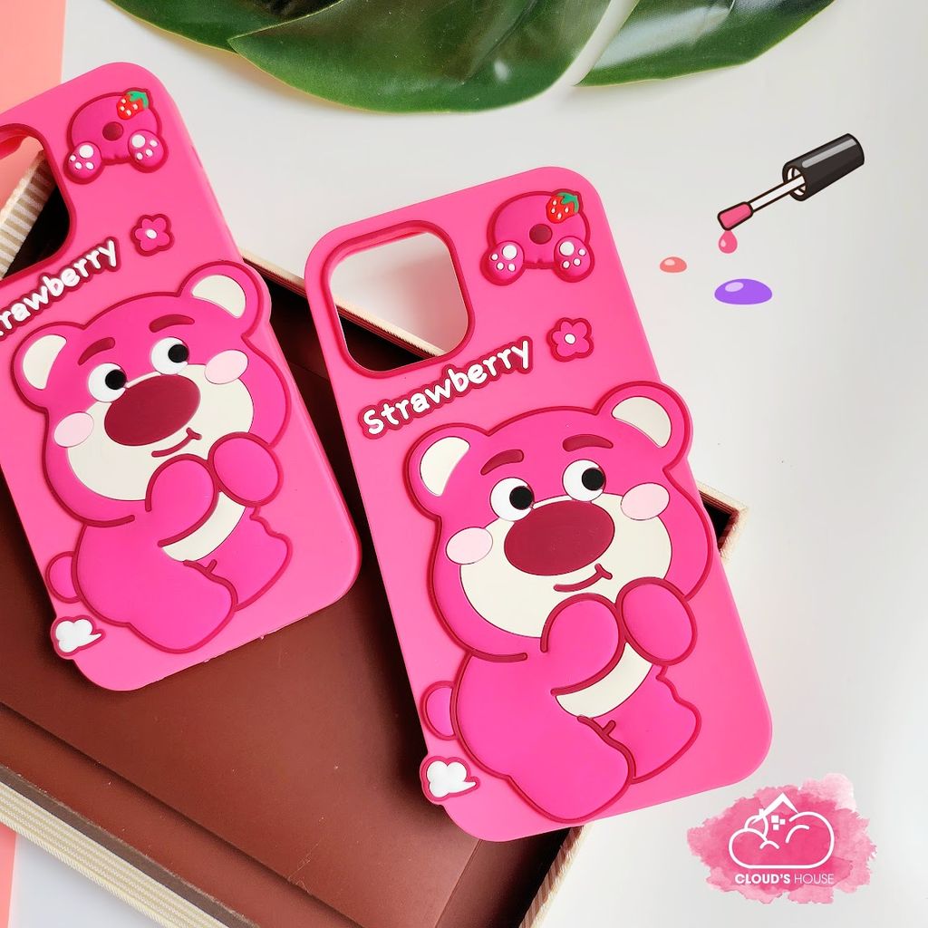 Case Ốp điện thoại iPhone Gấu dâu Lotso Su dẻo Chống Shock iPhone 11/12/13/14/Plus/Pro/Promax