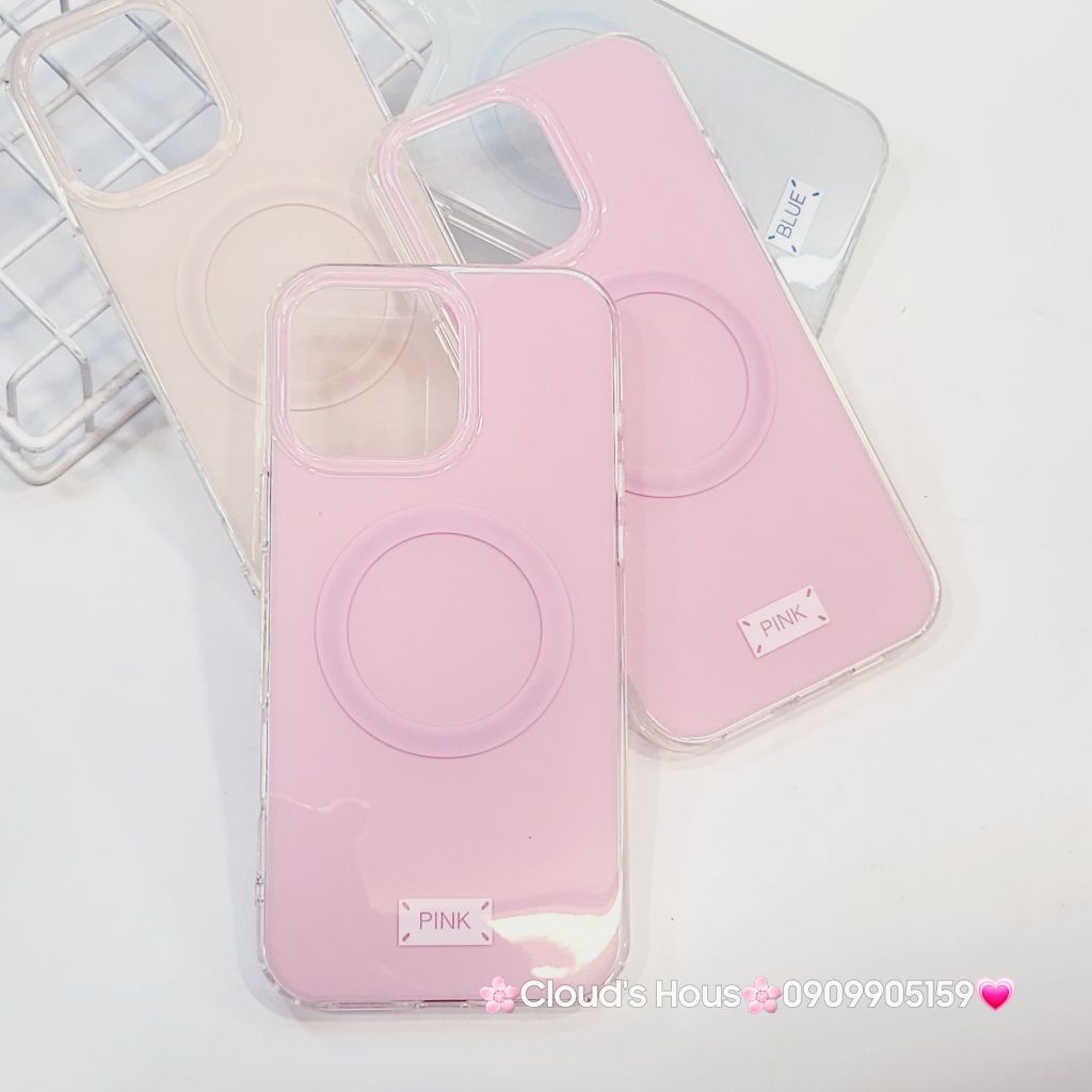 Case Ốp điện thoại iPhone Trong Crytal Magsafe Hồng Pastel Case iPhone 12/13/14/15/16/Pro/Promax