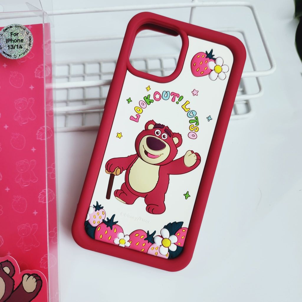 Case Ốp điện thoại iPhone Gấu dâu Lotso Su dẻo nền trắng Chính hãng Disney iPhone 12/13/14/15/Plus/Pro/Promax