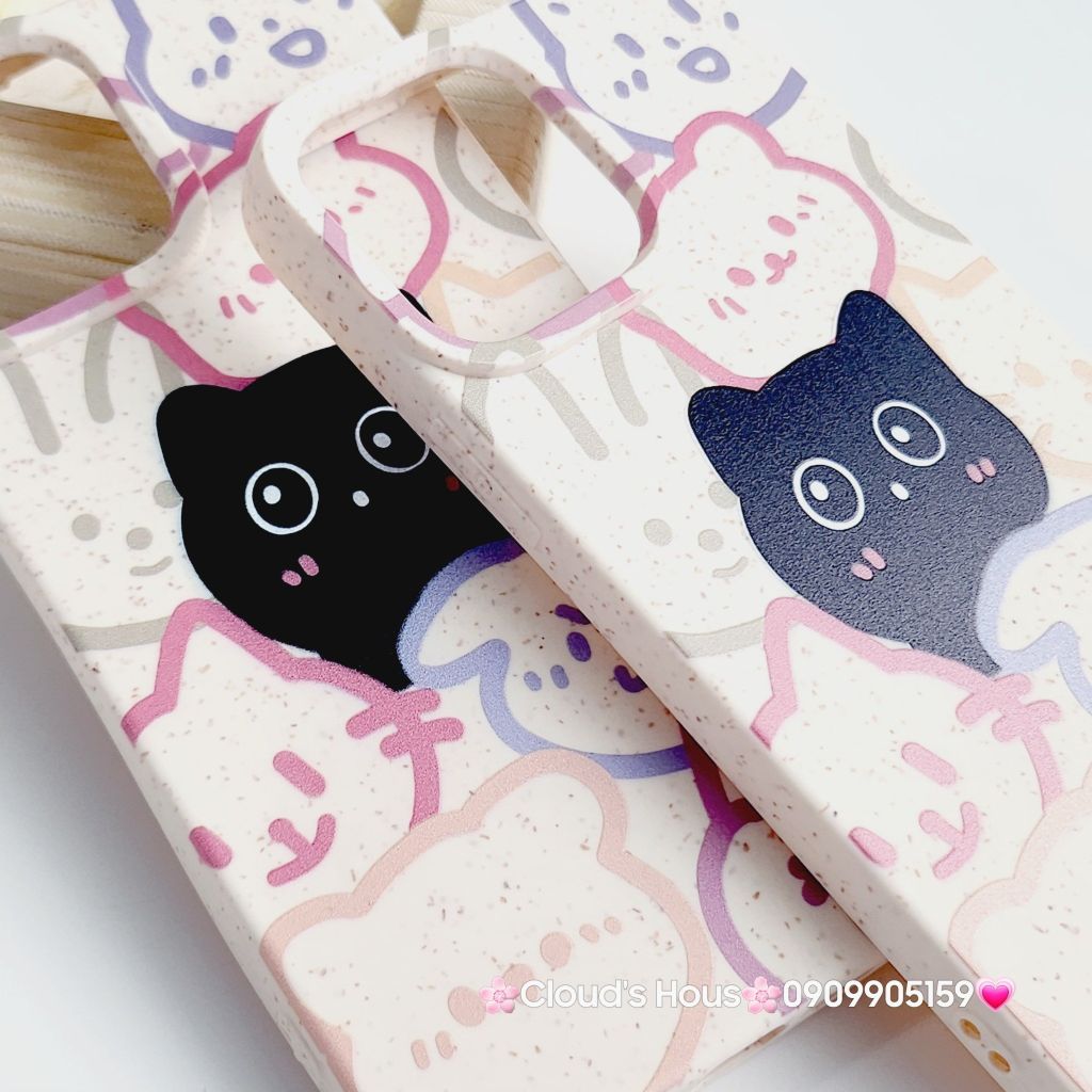 Case Ốp điện thoại iPhone Mèo Đen Cute dẻo nền trắng iPhone 11/12/13/14/15/Pro/Promax