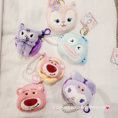 Bóp Móc Khóa Gấu Bông 3D Nổi Kèm Charm Lotso & Kuromi