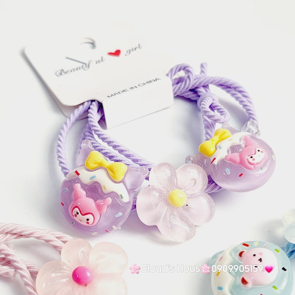 Đồ cột tóc dây thun Charm Hoạt hình và Hoa (cặp)