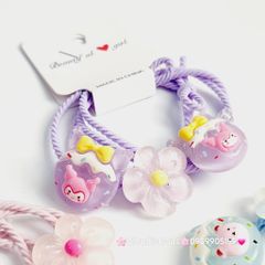 Đồ cột tóc dây thun Charm Hoạt hình và Hoa (cặp)