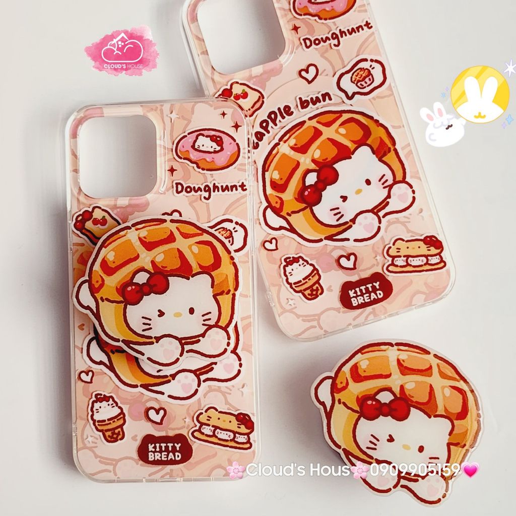 Case Ốp điện thoại iPhone Magsafe Mèo Hello Kitty Bread Pineapple bun Kèm Popsocket Nam Châm iPhone 11/12/13/14/15/Pro/Promax