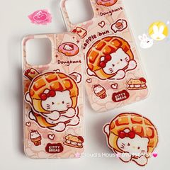 Case Ốp điện thoại iPhone Magsafe Mèo Hello Kitty Bread Pineapple bun Kèm Popsocket Nam Châm iPhone 11/12/13/14/15/Pro/Promax