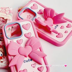 Case Ốp điện thoại iPhone Su dẻo Nơ Chống Dựng Trái tim iPhone 6P/7P/8P/X/Xs/XSMax/11/12/13/14/15/Pro/Promax