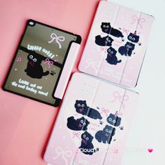 Case Ốp Bao da iPad Mèo Đen Nền Hồng Little Cats Lưng Gương iPad 9.7/10/10.2/10.5/10.9/11/12.9inch
