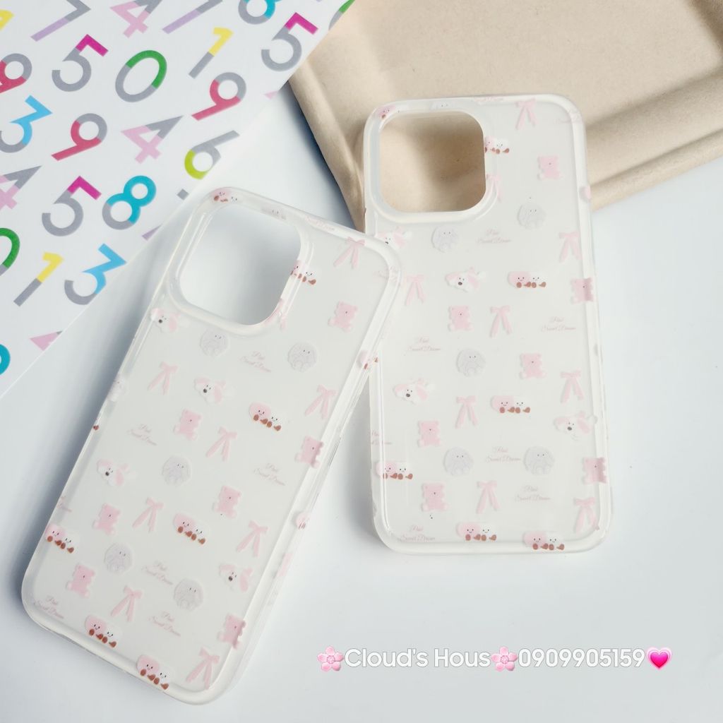 Case Ốp điện thoại iPhone Nơ Sticker Dễ Thương Nền Trắng iPhone 11/12/13/14/15/Pro/Promax