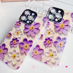 Case Ốp điện thoại iPhone Hoa Hologram Tím - Trắng Nền Trắng Đính đá Camera iPhone 11/12/13/14/15/pro/Promax