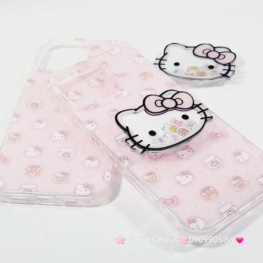 Case Ốp điện thoại iPhone Hello Kitty Nền Hồng PopSocket iPhone 12/13/14/15/16/Pro/Promax