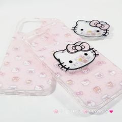 Case Ốp điện thoại iPhone Hello Kitty Nền Hồng PopSocket iPhone 12/13/14/15/16/Pro/Promax