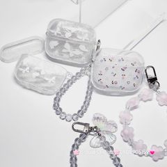 Cover Case Vỏ bảo vệ Airpod Trong Bling Bling Bướm & Hoa Nhí kèm móc khóa Airpod 1/2/3/Pro/Pro2