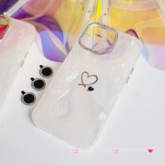 Case Ốp điện thoại iPhone Trái Tim Nền Trắng Ánh Xà Cừ kèm bảo vệ camera đính đá iPhone 11/12/13/14/15/Pro/Promax