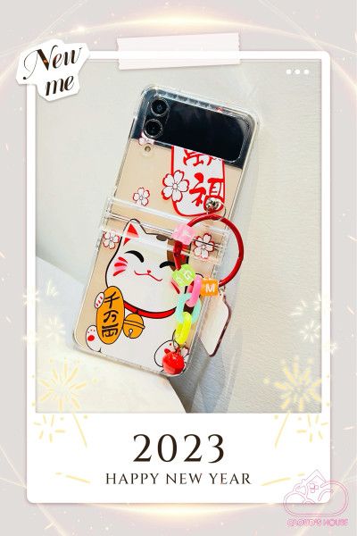 Case Ốp điện thoại Samsung Z Flip Trong Hoạ Tiết Mèo Thần Tài Kèm Móc Khoá Samsung Z Flip 3/4 - TẾT
