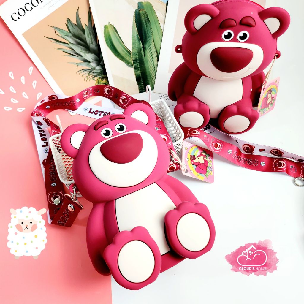 TÚI ĐEO CHÉO SILICONE GẤU DÂU LOTSO Màu đậm Chính Hãng Disney