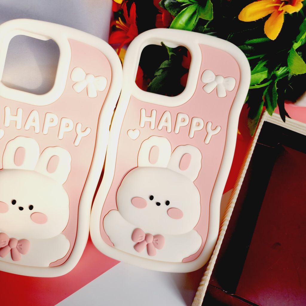 Case Ốp điện thoại iPhone Thỏ Hồng Happy Su dẻo Silicone Chống Shock Chống bẩn iPhone 11/12/13/14/Pro/Promax