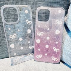 Case Ốp điện thoại iPhone Trong Bling Bling nơ đen đính đá lấp la lấp lánh iPhone 11/12/13/14/15/Pro/Promax