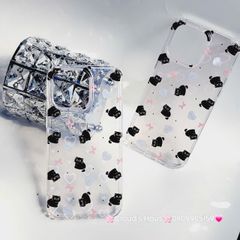 Case Ốp điện thoại iPhone Trong Mèo Đen Nền Tim Hologram iPhone 12/13/14/15/Pro/Promax