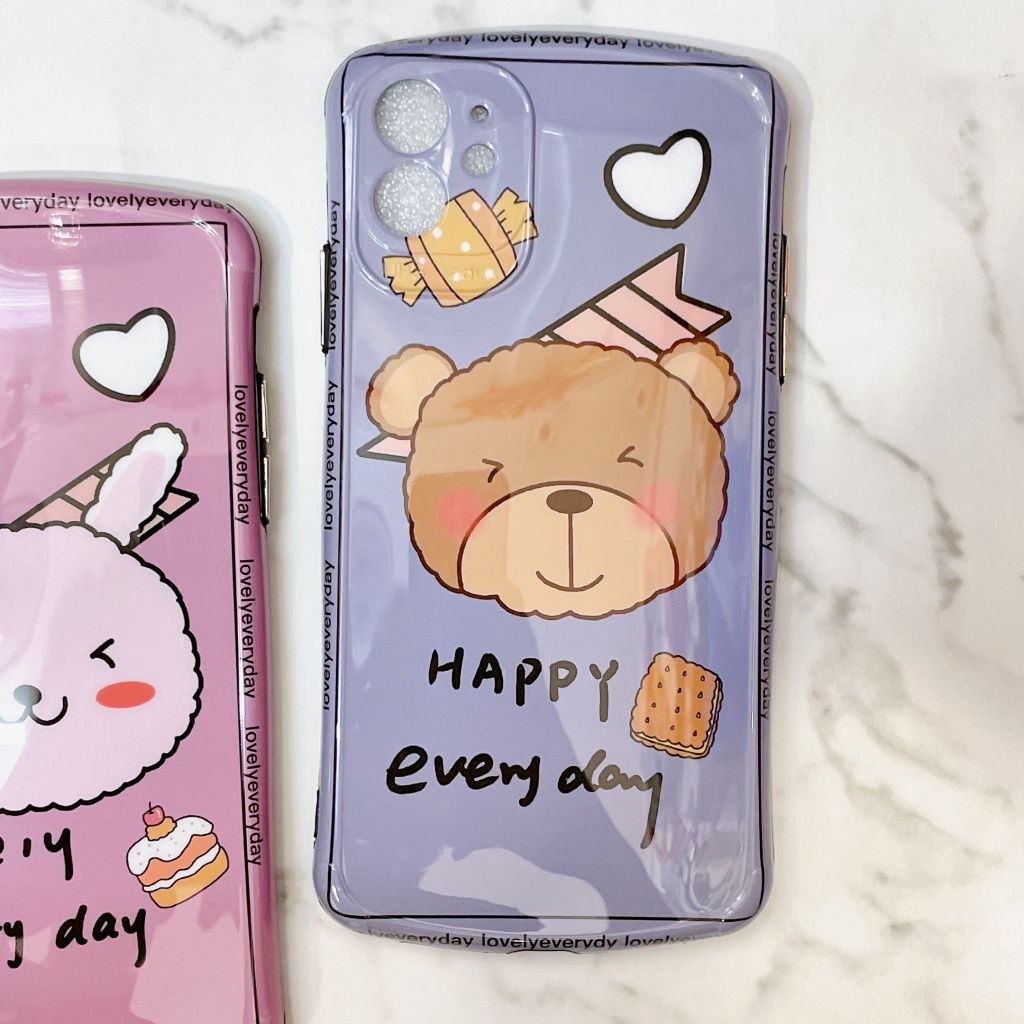 Case Ốp điện thoại iPhone GẤU & THỎ Bóng trơn Form tròn Nút nổi iPhone 7/8/X/Xs/11/12/Plus/Max/Pro/Promax