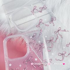 Case Ốp điện thoại iPhone Nơ Hồng Trong Kim Tuyến Bling bling iPhone 11/12/13/14/15/Pro/Promax