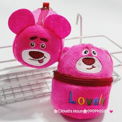 Bóp móc khoá Gấu dâu Lotso Vải bông nhung ( Tặng Kèm Tai Nghe)