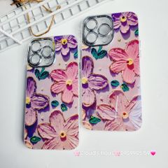 Case Ốp điện thoại iPhone Hoa To Hologram Nền Tím Đính đá Camera iPhone 11/12/13/14/15/Pro/Promax