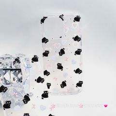 Case Ốp điện thoại iPhone Trong Mèo Đen Nền Tim Hologram iPhone 12/13/14/15/Pro/Promax