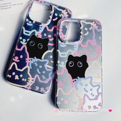 Case Ốp điện thoại iPhone Mèo Đen Hologram Ánh Bạc iPhone 11/12/13/14/15/Pro/Promax