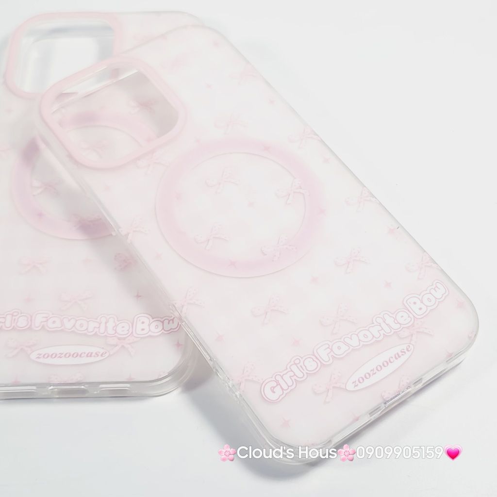 Case Ốp điện thoại iPhone Magsafe Nền Hồng Nơ Hồng Girl's Favorite Bow ZoozooCase iPhone 12/13/14/15/16/Pro/Promax