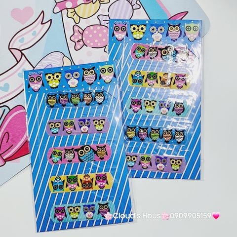 Băng keo cá nhân, dán vết thương Hello Kitty, Cú Mèo, Bọt Biển, One Piece,...