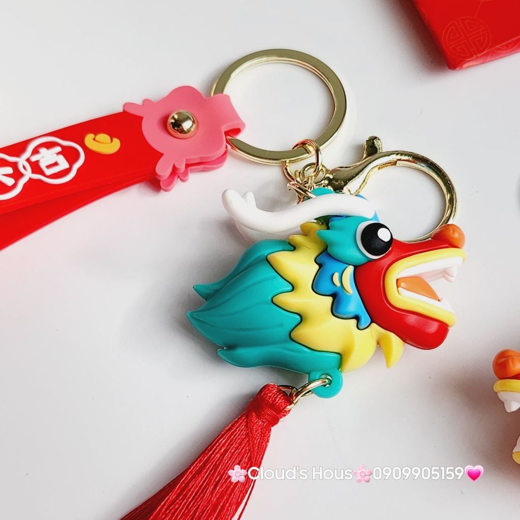 Móc Khóa Rồng Sặc Sỡ Phun Lửa Tết Tua rua - TẾT