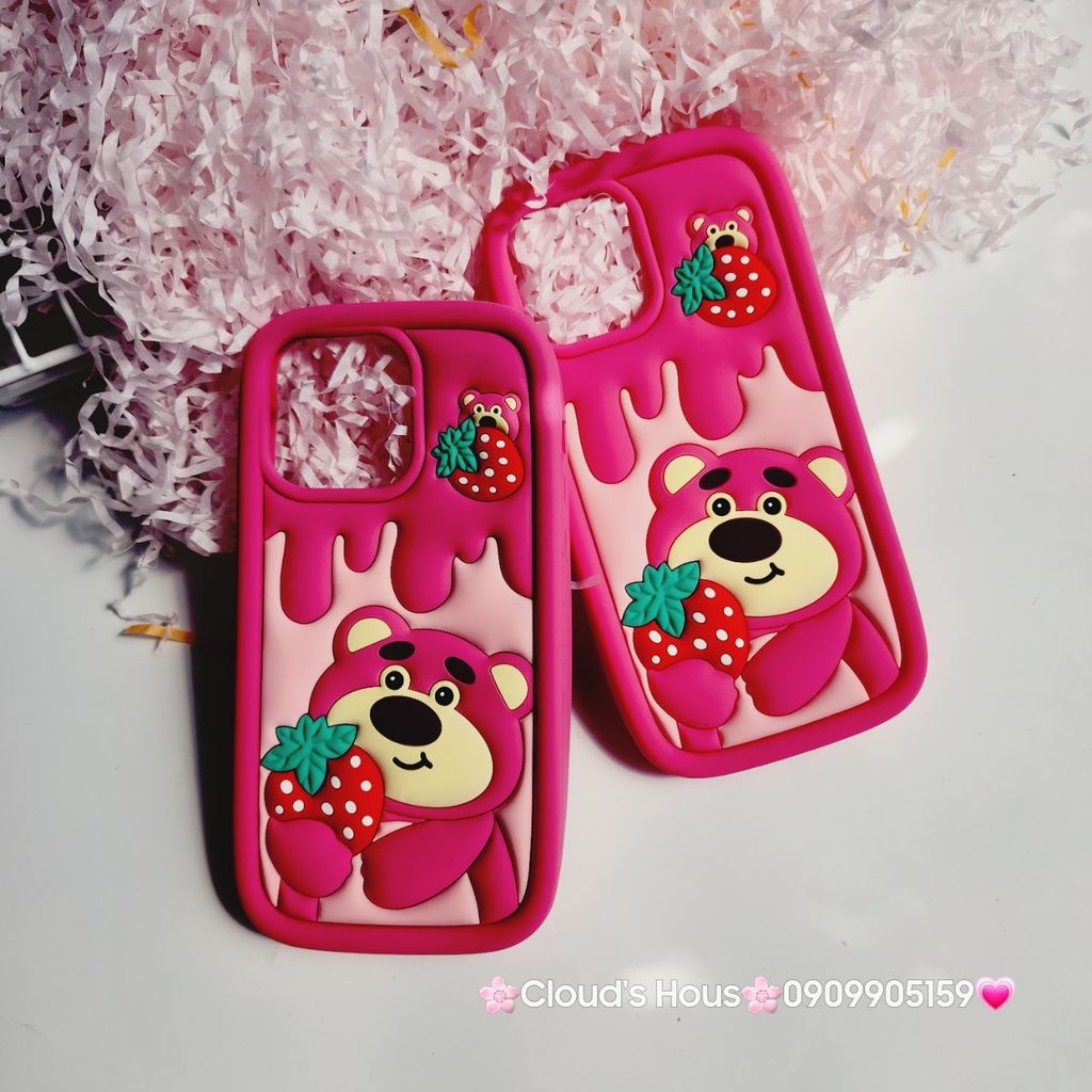 Case Ốp điện thoại iPhone Gấu dâu Lotso ôm dâu Su dẻo Chống Shock iPhone 11/12/13/14/Pro/Promax