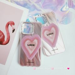 Case Ốp điện thoại iPhone Trái tim Love ánh hồng iPhone 11/12/13/14/15/Pro/Promax