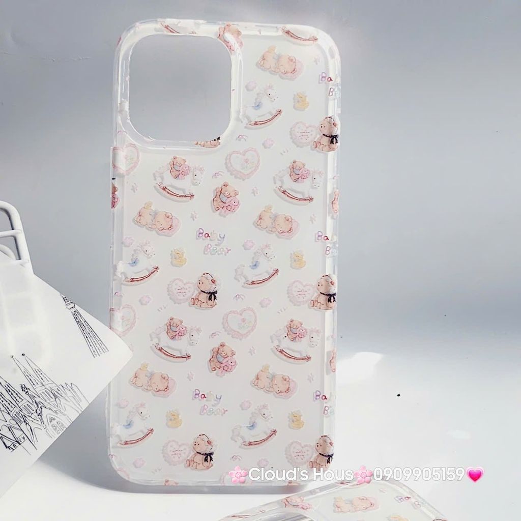 Case Ốp điện thoại iPhone Gấu Baby Bear Sticker Dễ Thương Nền Trắng iPhone 11/12/13/14/15/Pro/Promax