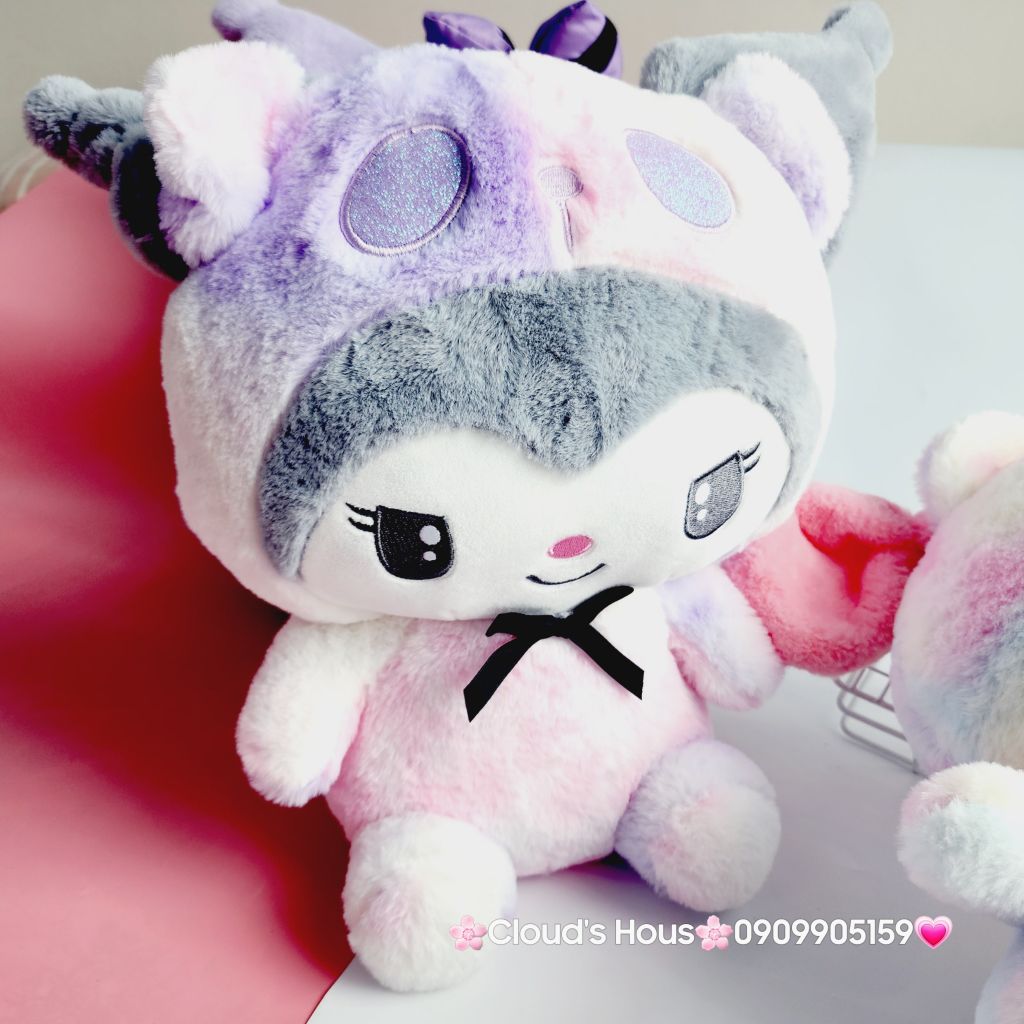 Gấu Bông My Melody & Kuromi Cầu Vồng Đeo Nơ Đen nhỏ