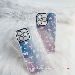 Case Ốp điện thoại iPhone Gương Nơ Hoa Camera đính đá kèm bảo vệ camera hologram iPhone 11/12/13/14/15/Pro/Promax
