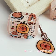 Cover Case Vỏ bảo vệ Airpod Chuột Capybara 3D Nổi Bóng kèm charm Airpod 1/2/3/Pro/Pro2