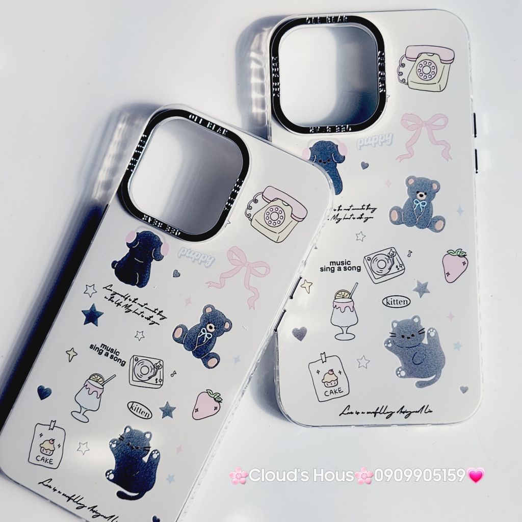 Case Ốp điện thoại iPhone Gấu Mèo Chó Nền Trắng Hologram Music sing a Song iPhone 11/12/13/14/15/Pro/Promax